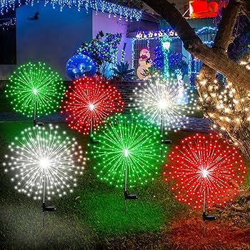 Tujoe 6 Pcs Christmas Solar Firework Stake Lights 180 LED 8
